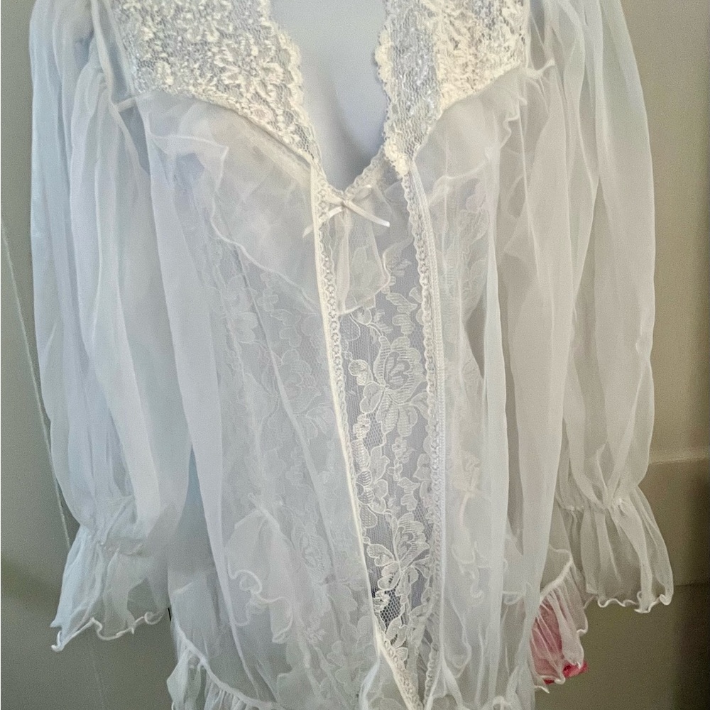 Seductive Wear by Cinema Etoile-White Ruffle & Lace 3 pc Babydoll Sz Med NWT